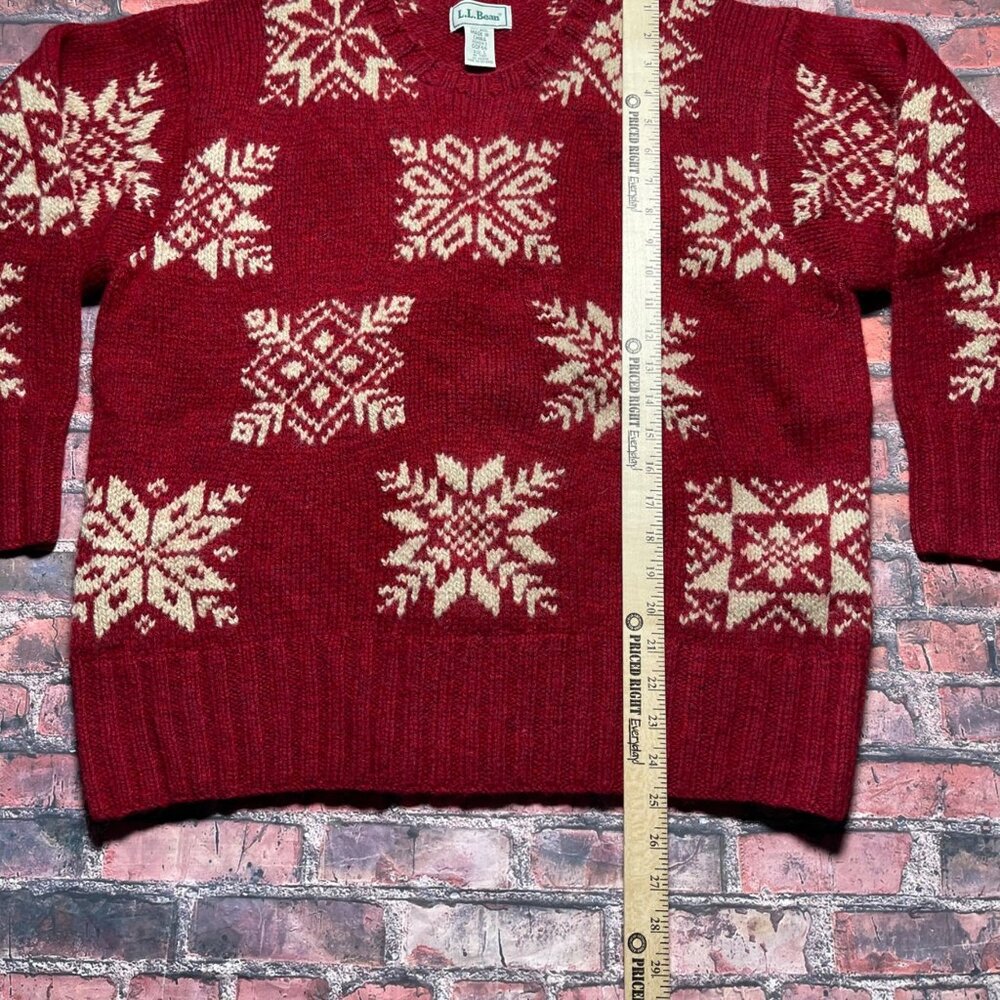 Vtg LL Bean Sweater Womens L Red Holiday Wool Ski Snowflake Fair Isle Cottage - Picture 4 of 5